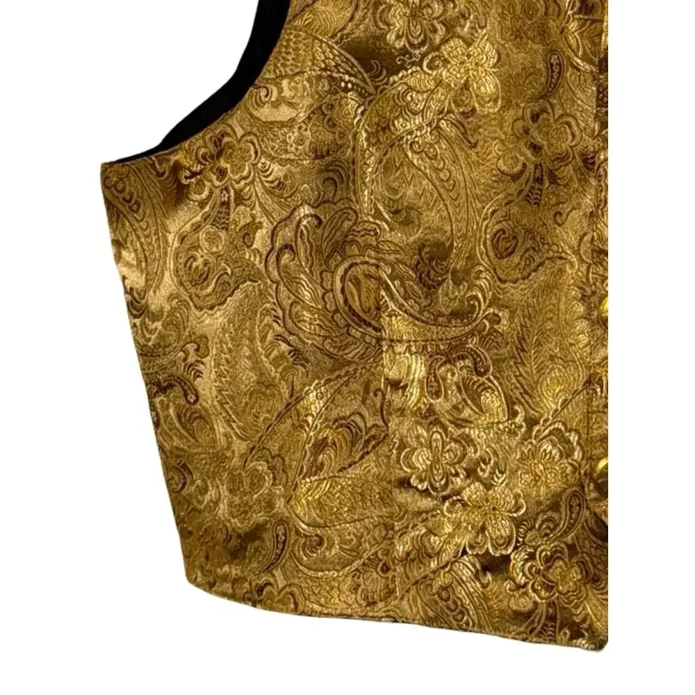 GAD Vest Mens Size L Gold Paisley Formal Waistcoat Brocade Prom Wedding Formal